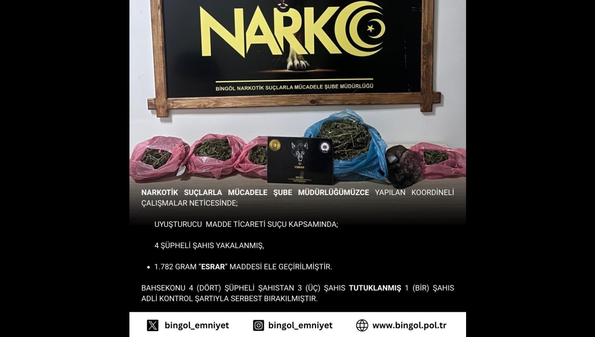 Bingöl'de uyuşturucu operasyonu: 3 tutuklama