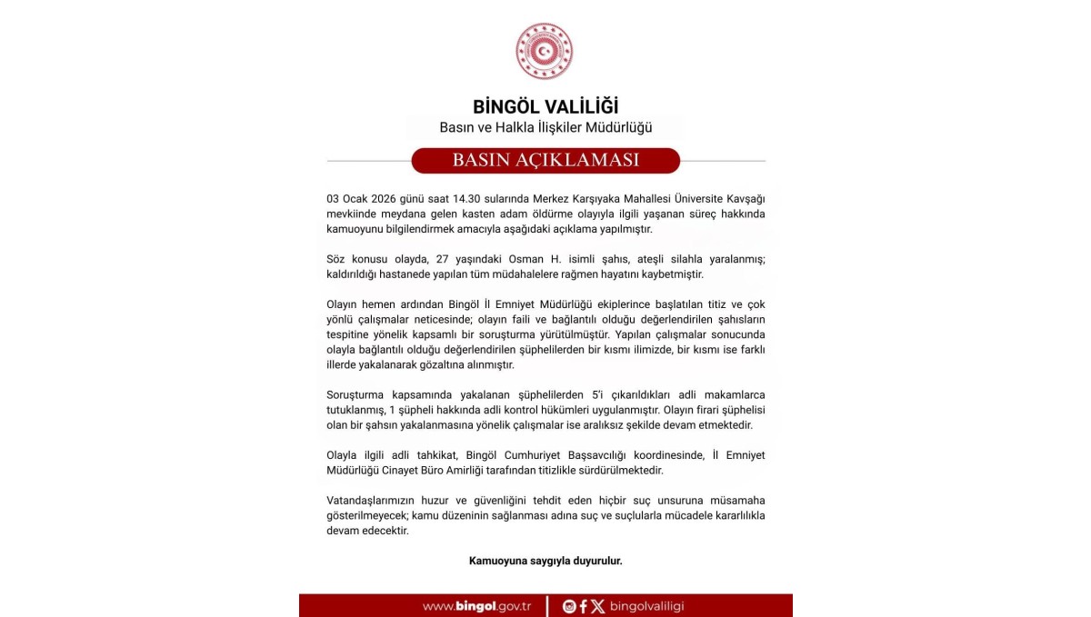 Bingöl'deki cinayette 5 tutuklama