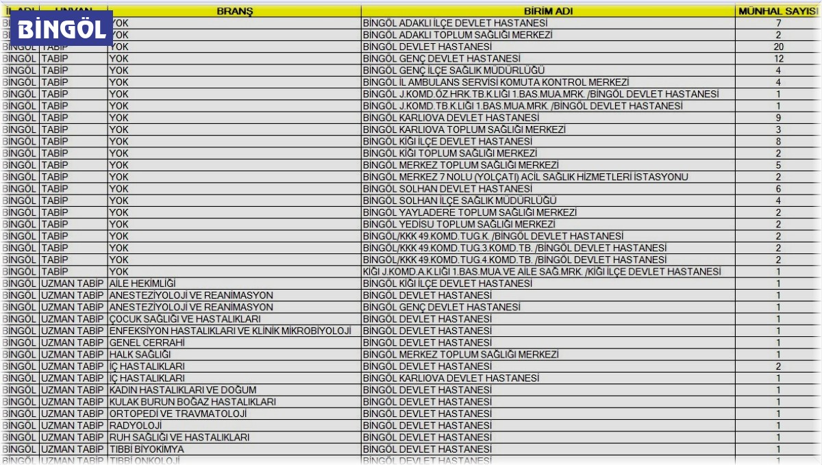 Bingöl'e 119 yeni hekim için kadro açıldı
