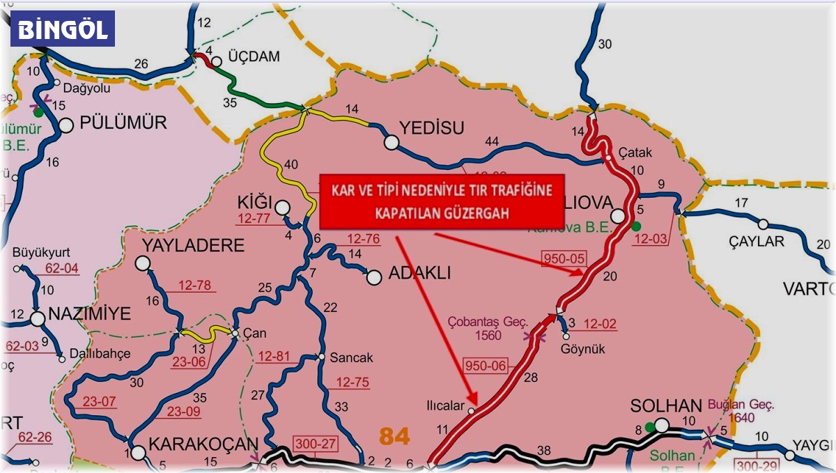Bingöl-Erzurum ile Bingöl-Diyarbakır karayolu tır trafiğine kapatıldı