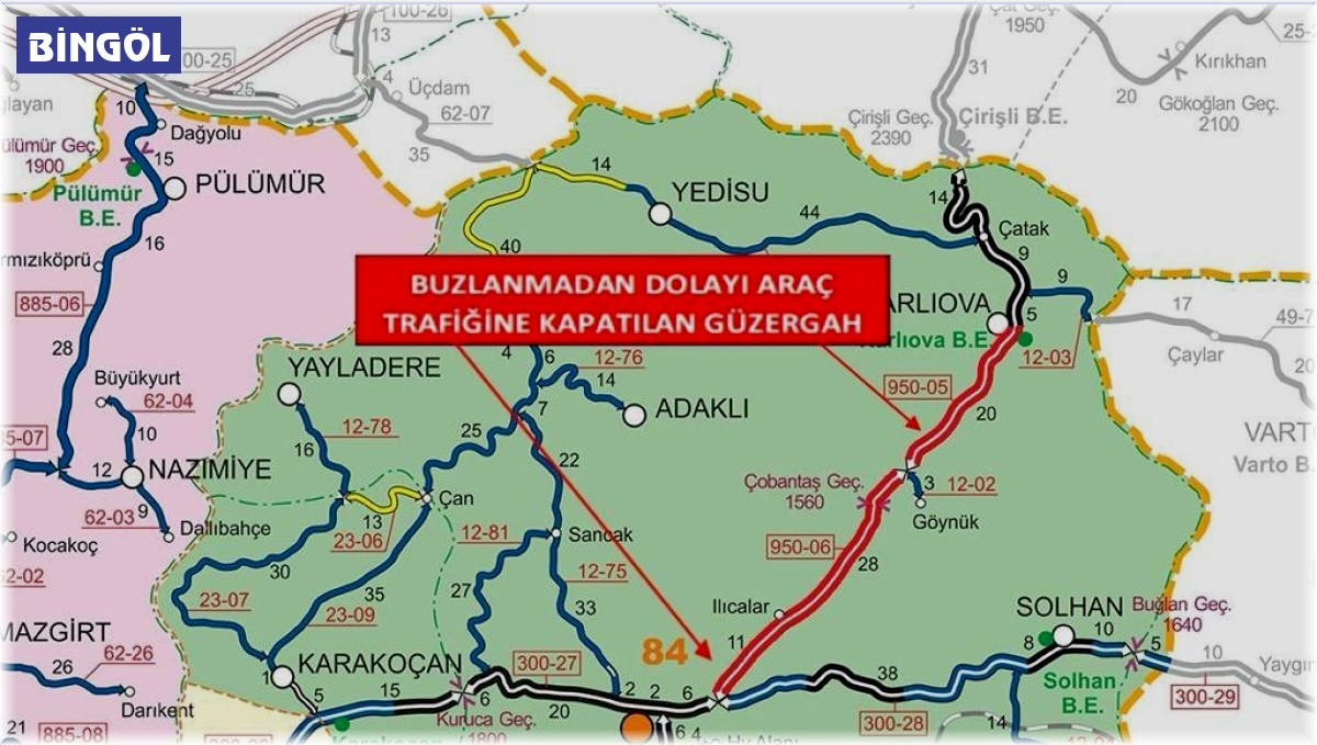 Bingöl-Erzurum karayolu buzlanma nedeniyle araç trafiğine kapatıldı
