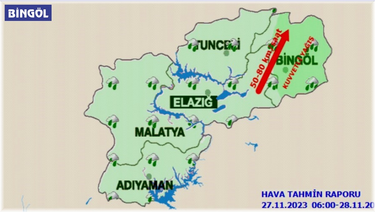 Bingöl için kuvvetli yağış ve rüzgar uyarısı
