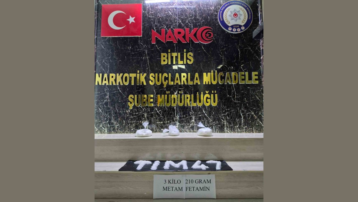 Bitlis'te 3 kilo 210 gram metamfetamin ele geçirildi