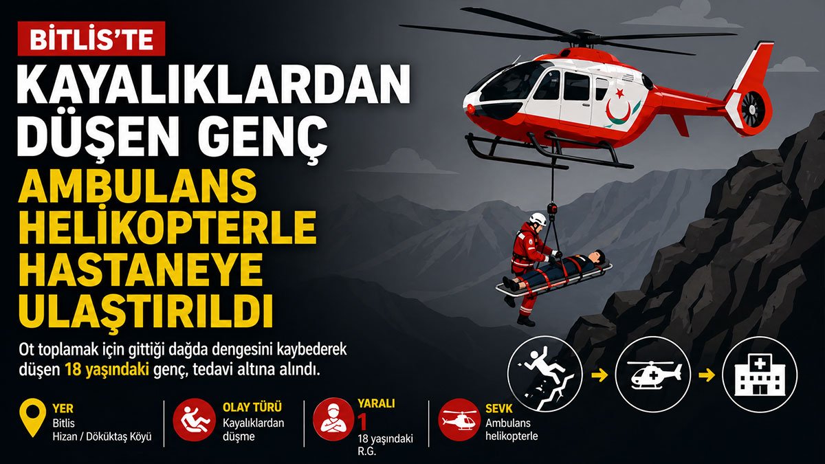 Bitlis'te Ot Toplarken Kayalıklardan Düşen Genç İçin Ambulans Helikopter Havalandı