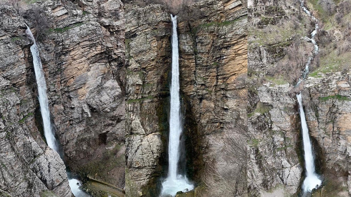 Bitlis’te Gümüşkanat Şelalesi’nin debisi kar sularıyla yükseldi