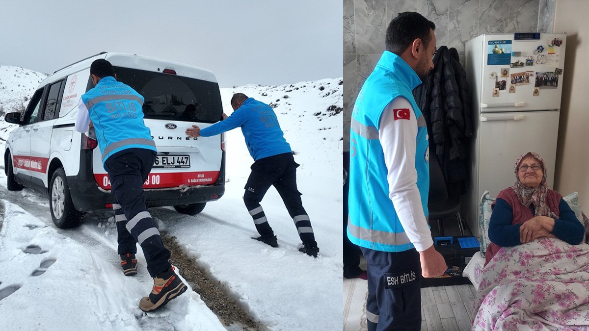 Bitlis’te kara saplanan aracı iten sağlık ekibi, 81 yaşındaki kadının evinde diş tedavisi yaptı