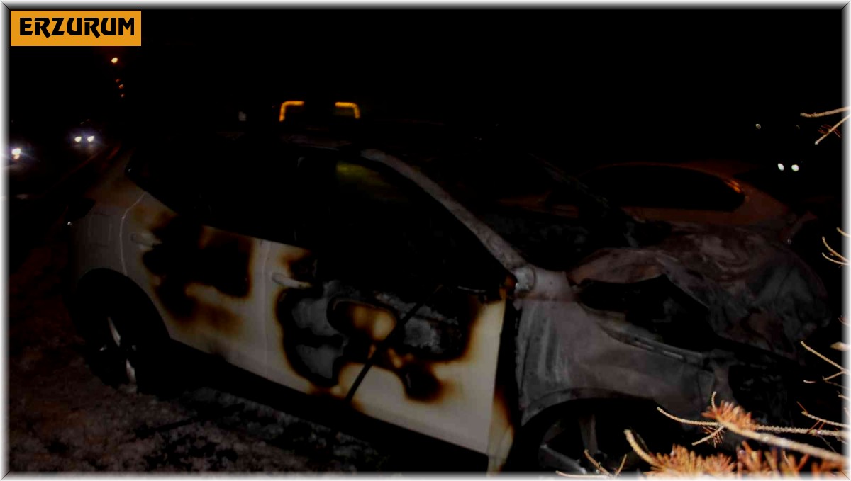 Buzlanan yoldaki feci kazada araç yanarak kül oldu