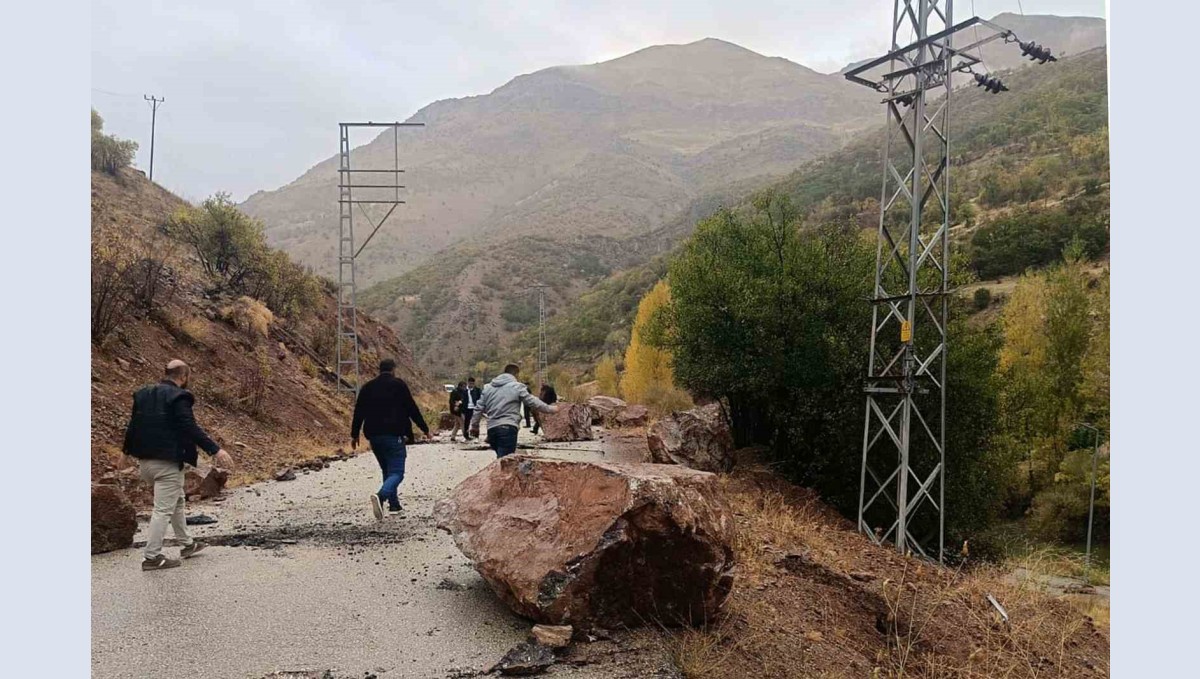 Çatak'ta yola kaya parçaları düştü