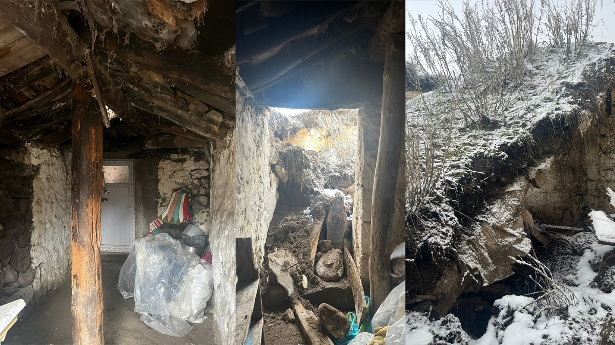 Çıldır'da karın erimesiyle ev ve ahır çöktü