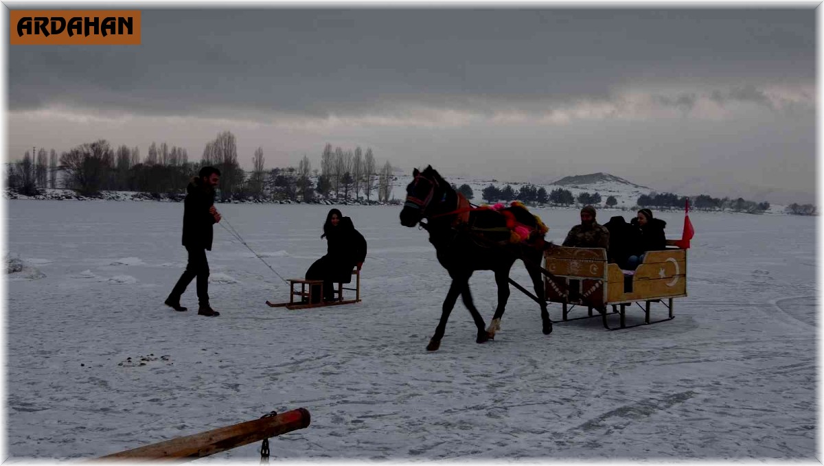 Çıldır Gölü'nde atlı kızak keyfi