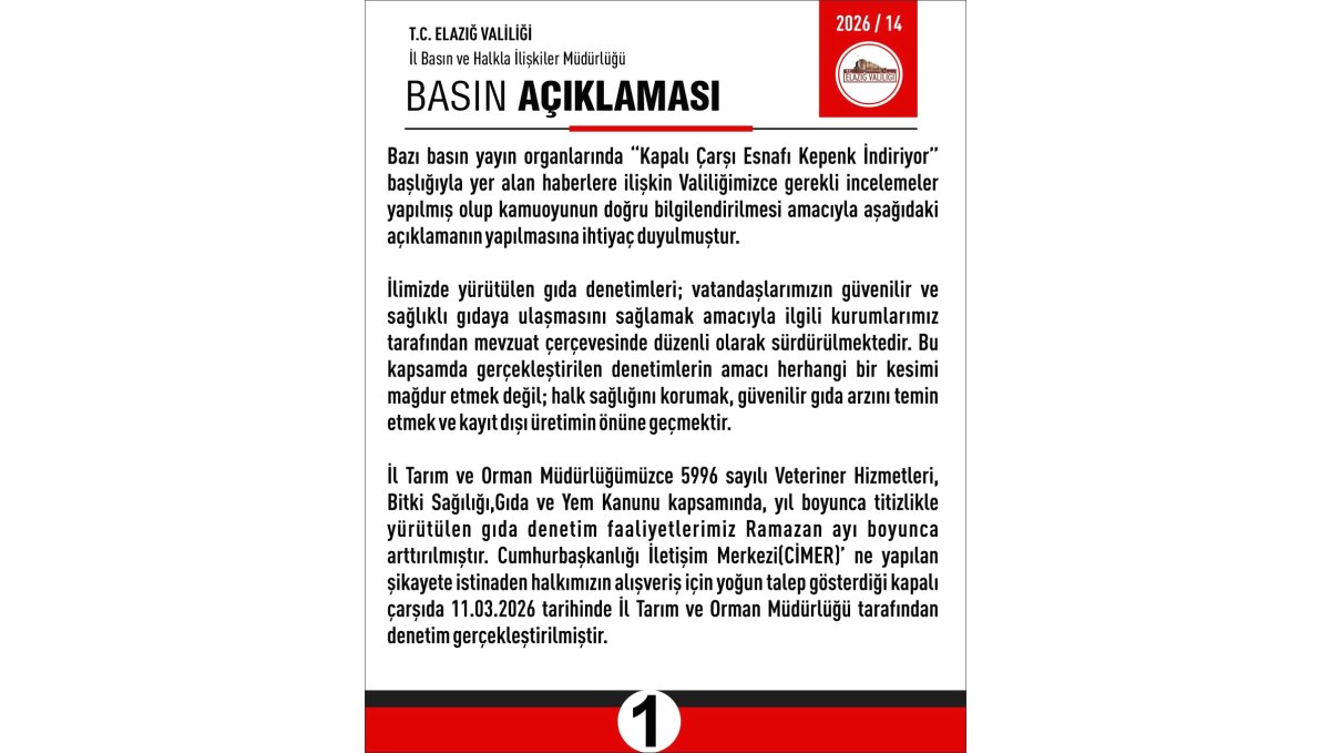 CİMER’e Şikayet Edildi, Elazığ Kapalı Çarşı’da Gıda Denetimi Yapıldı