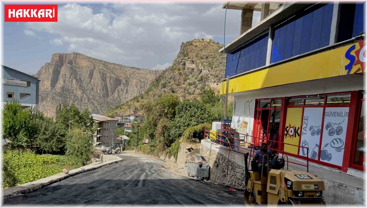 Çukurca'da yol asfaltlama çalışması