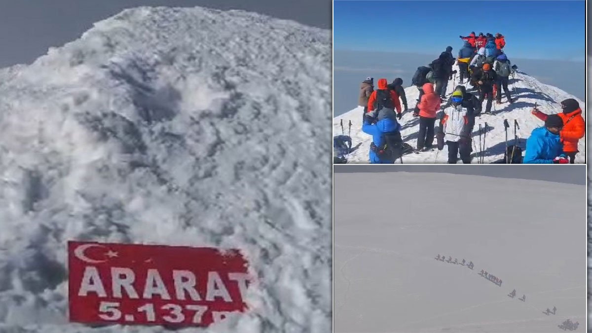 Dağcılar Ağrı Dağı'nda Fırtına ve Dondurucu Soğuğa Rağmen Zirveye Ulaştı