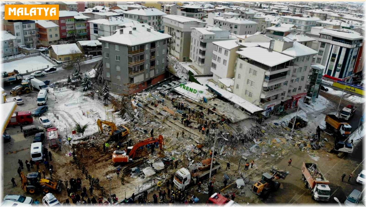 Deprem bölgesi Malatya'da enkaz çalışmaları havadan görüntülendi