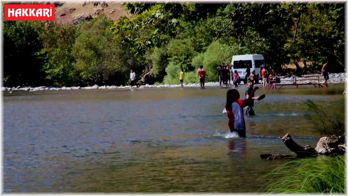 Derecik'te sıcaktan bunalan vatandaşlar derede serinliyor