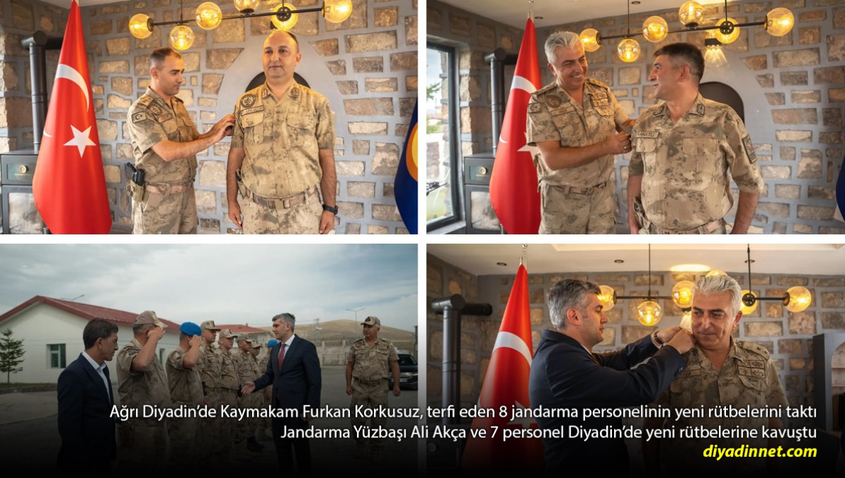 Diyadin'de 8 jandarmaya yeni rütbe: İlçe Jandarma Komutanı da yüzbaşılığa terfi etti