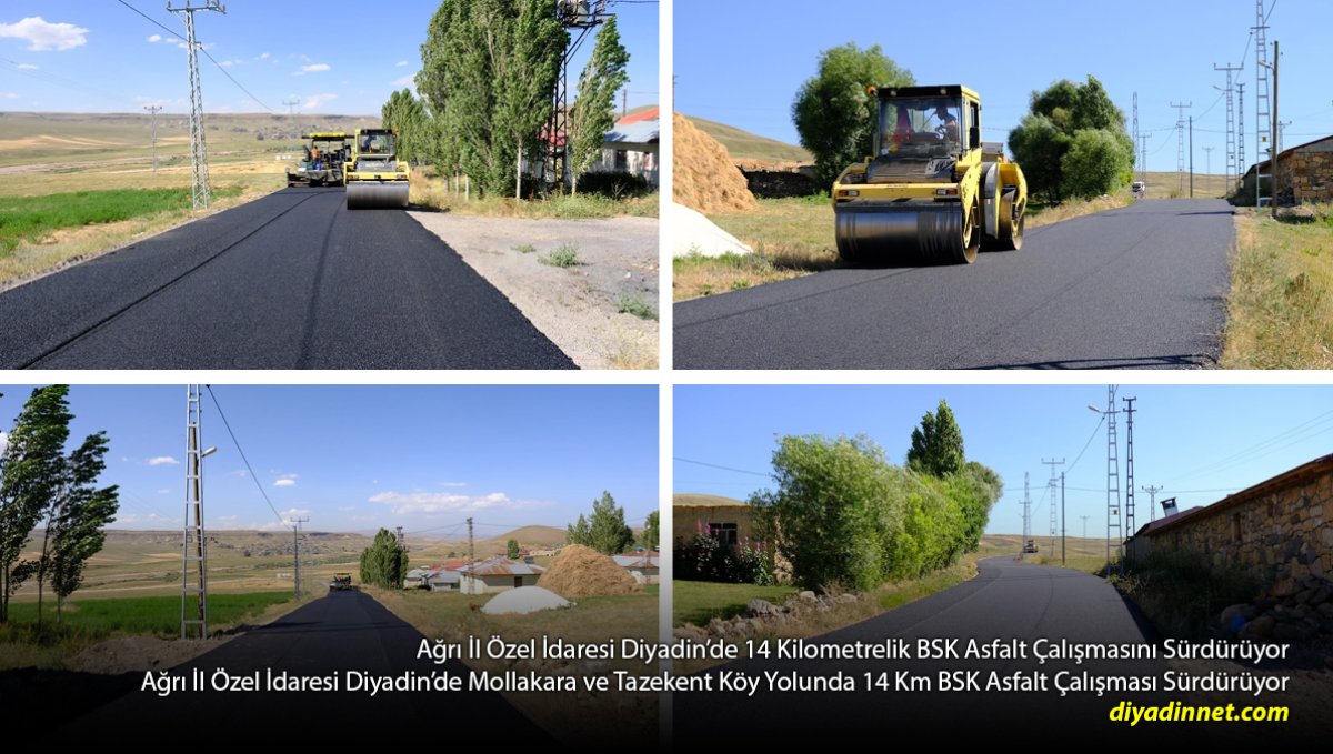 Diyadin'de Mollakara ve Tazekent Yoluna 14 Kilometre Sıcak Asfalt