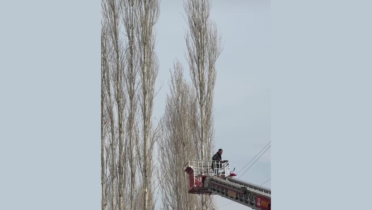 Düğünde uçurulan dron ağaçlara takılınca yardıma itfaiye ekipleri yetişti