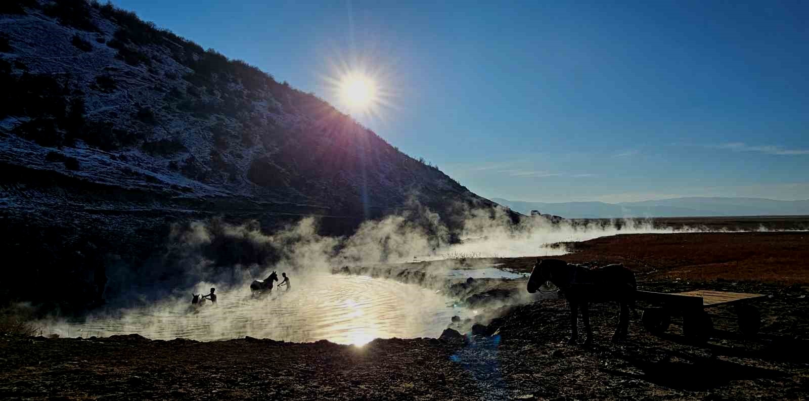 Eksi 15 derecede atların kaplıca keyfi