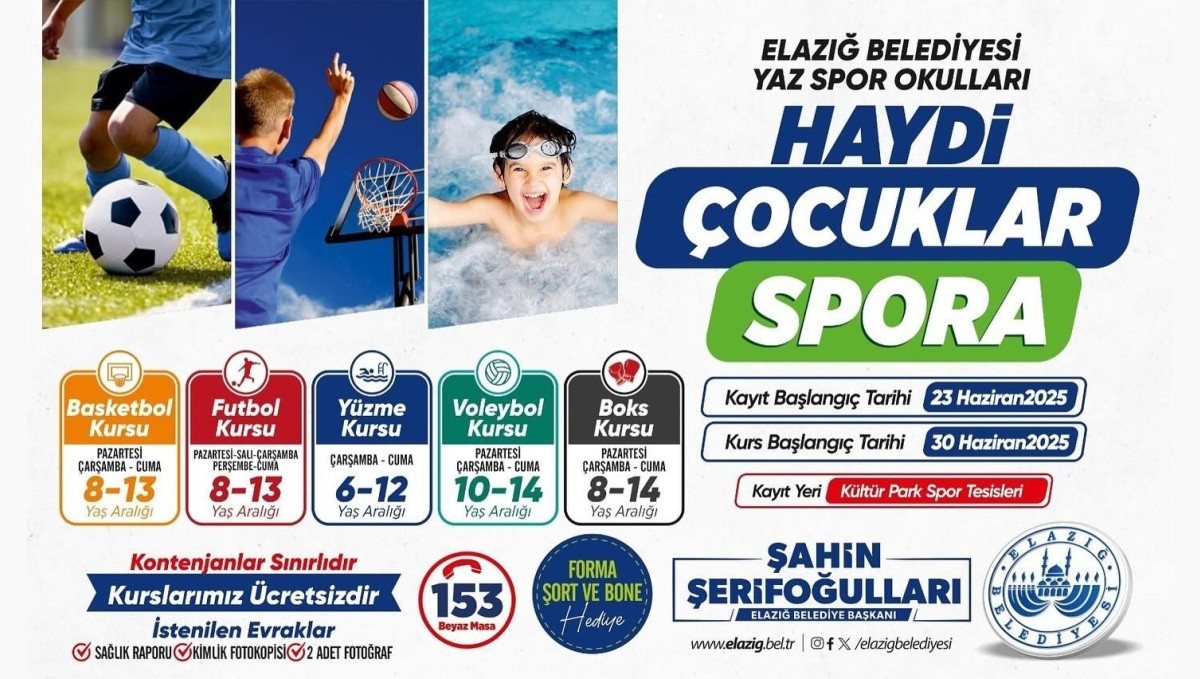 Elazığ Belediyesi ücretsiz yaz spor kursları başlıyor