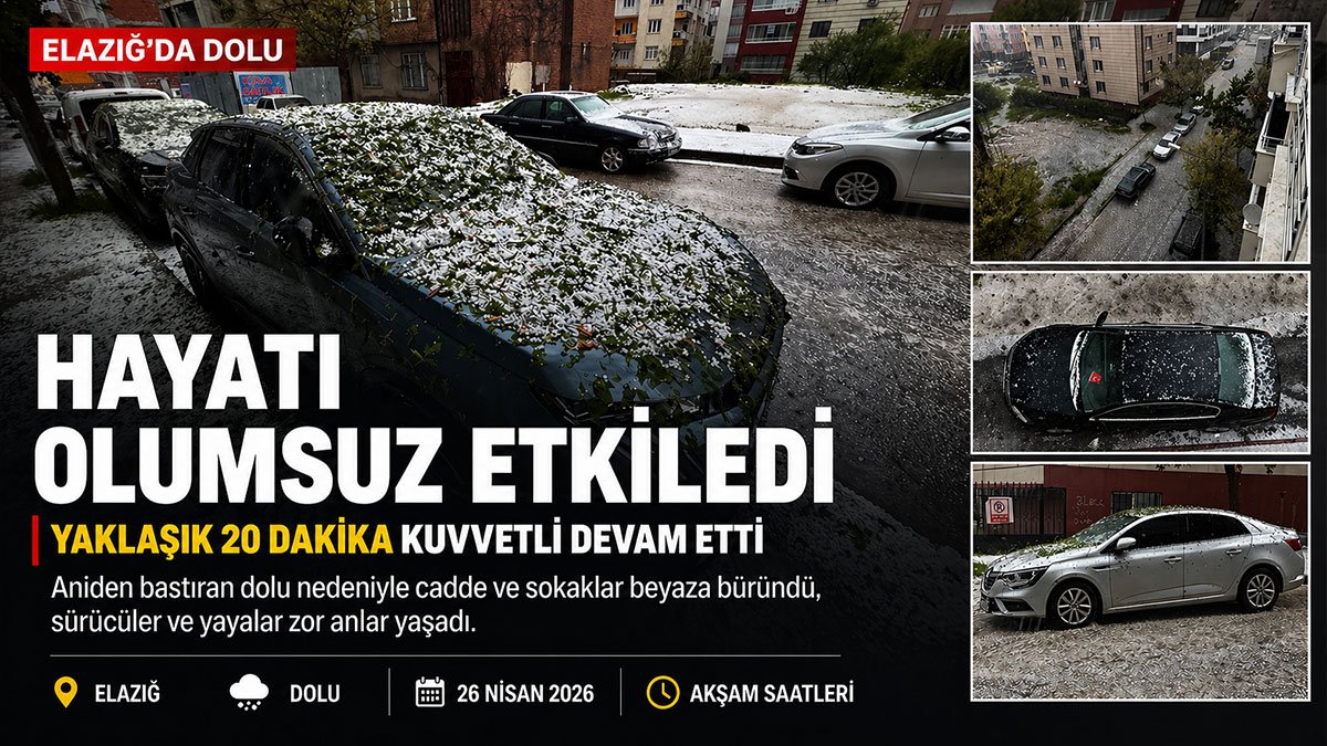 Elazığ'da 20 dakika süren dolu kenti beyaza bürüdü