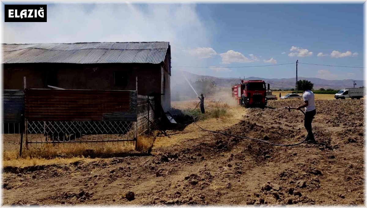 Elazığ'da ahır yangını: 18 büyükbaş kurtarıldı, 30 ton saman yandı