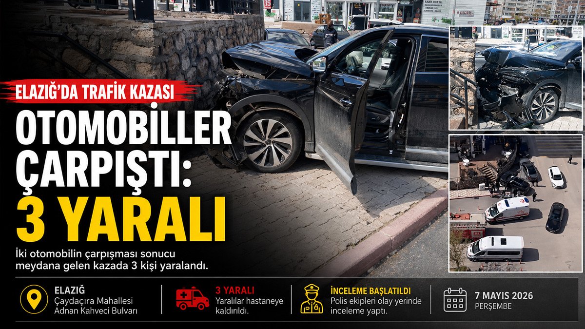 Elazığ'da iki otomobilin çarpıştığı kazada 3 kişi yaralandı