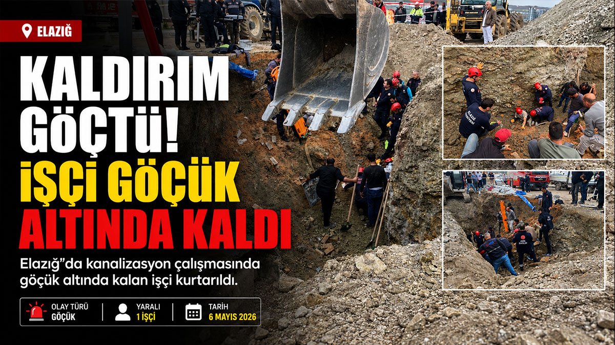 Elazığ'da kanalizasyon çalışmasında kaldırım çöktü, göçükte kalan işçi kurtarıldı