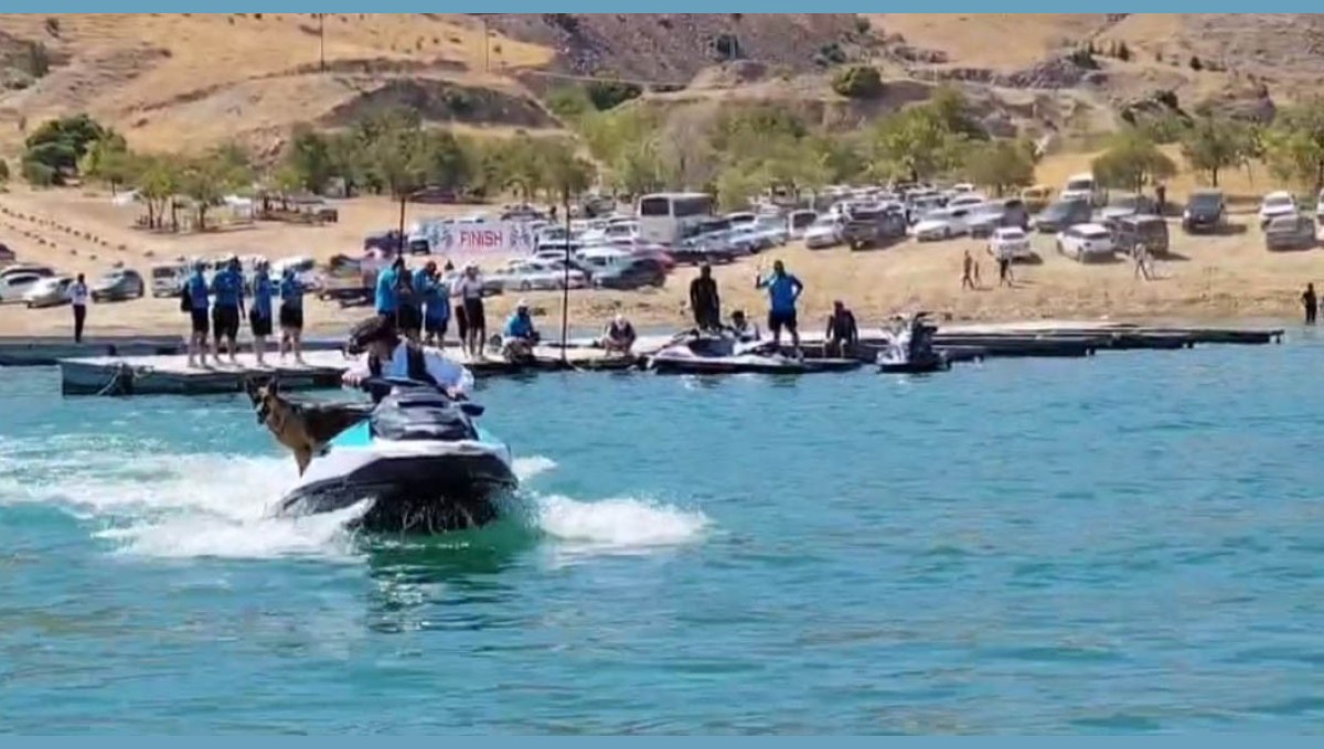 Elazığ'da sahibiyle jet ski turu atan köpek gülümsetti