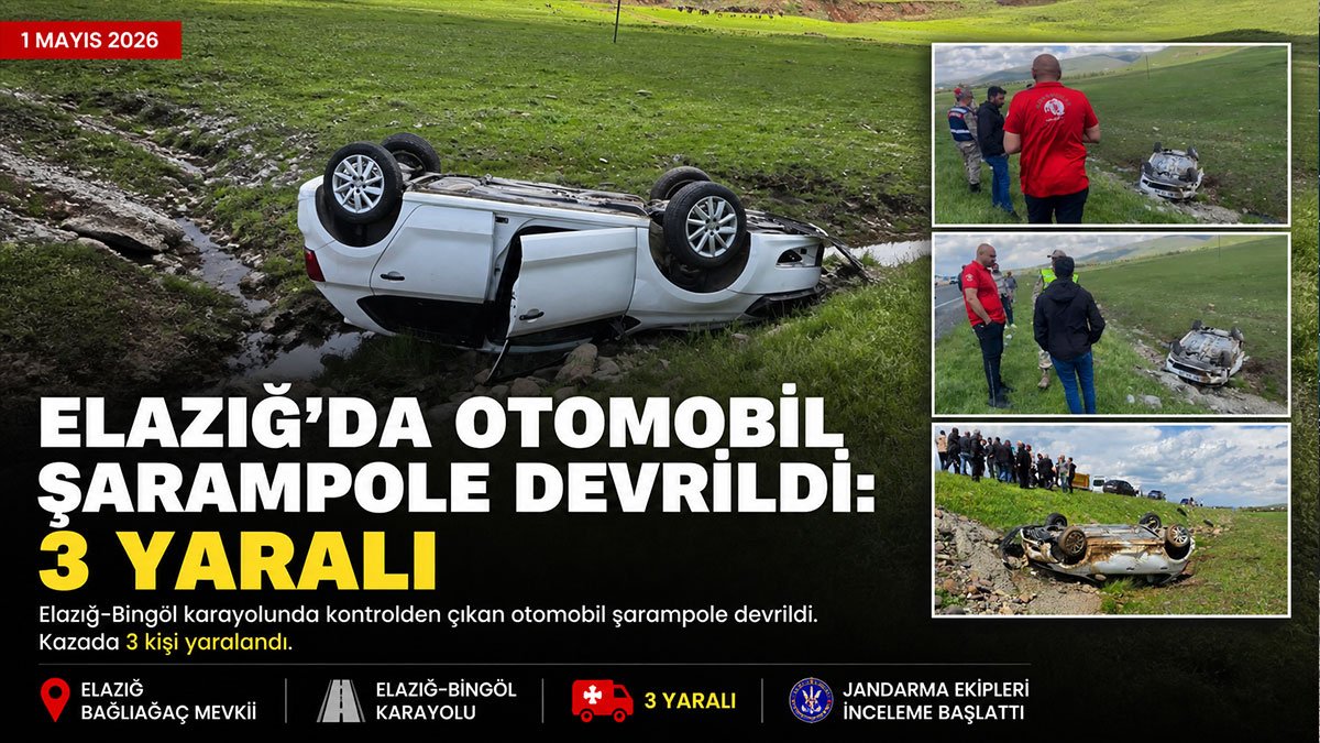 Elazığ'da Şarampole Devrilen Otomobilde 3 Kişi Yaralandı
