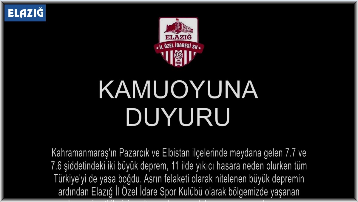 Elazığ İl Özel İdare SK: "Faaliyetlerimize kendi şehrimizde devam edeceğiz"