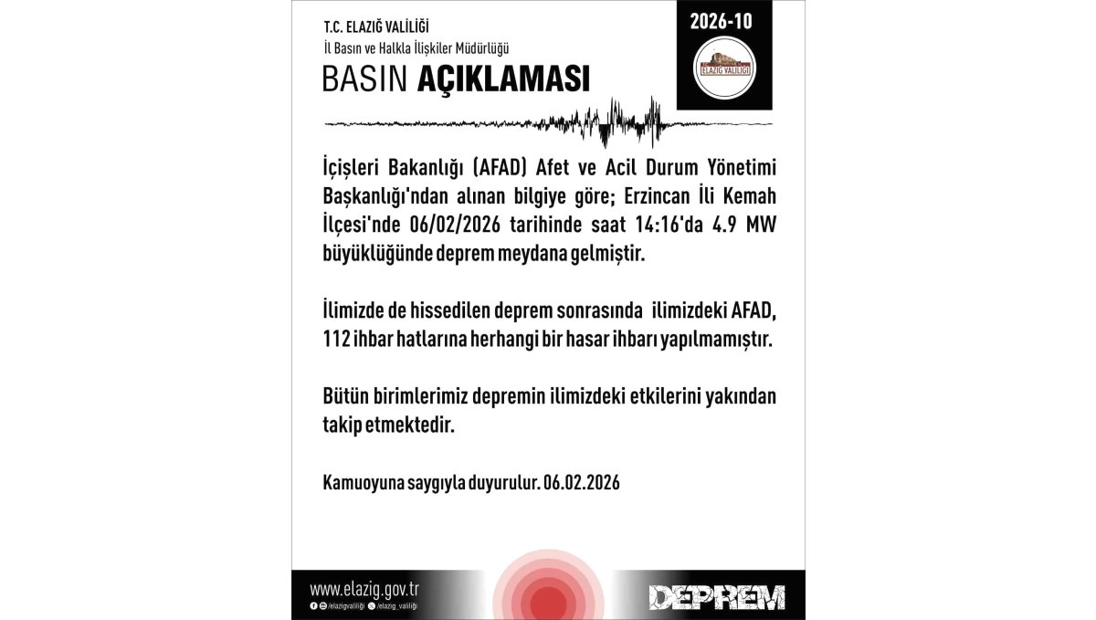 Elazığ Valiliği'nden deprem açıklaması