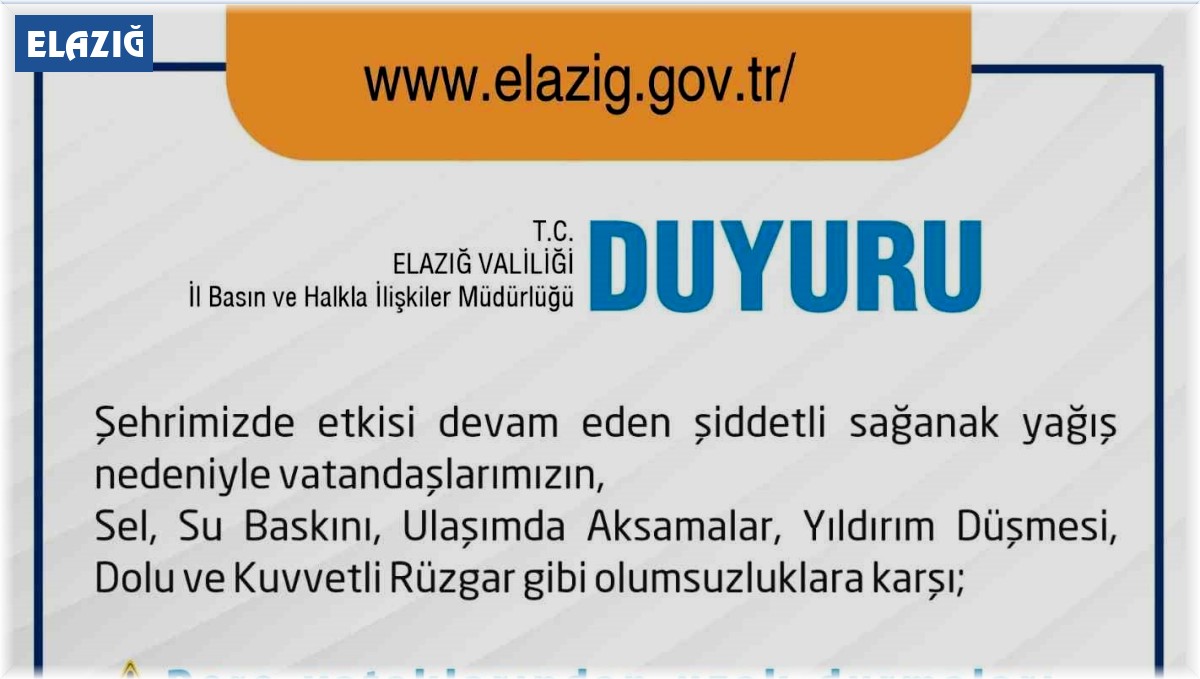 Elazığ Valiliği vatandaşları uyardı