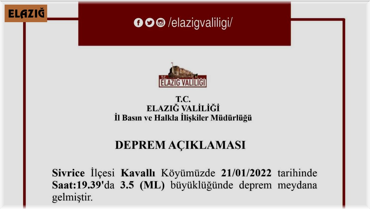 Elazığ Valiliğinden deprem açıklaması
