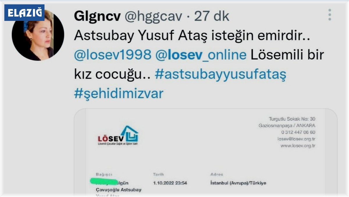 Elazığlı şehidin vasiyeti üzerine LÖSEV'e bağış yağdı