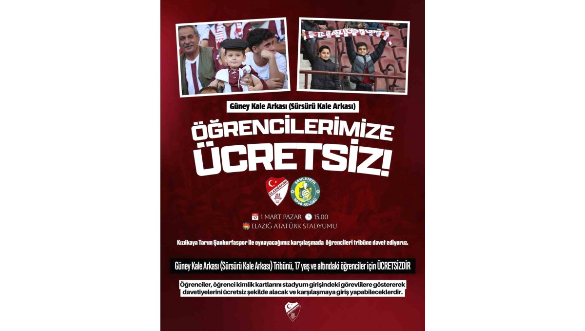 Elazığspor'dan 17 Yaş altı taraftarlara ücretsiz bilet