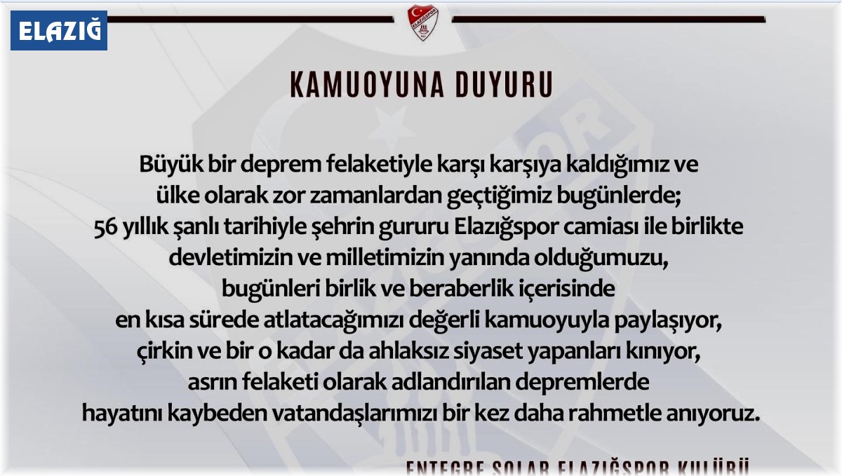 Elazığspor: ''Devletimizin ve milletimizin yanındayız''
