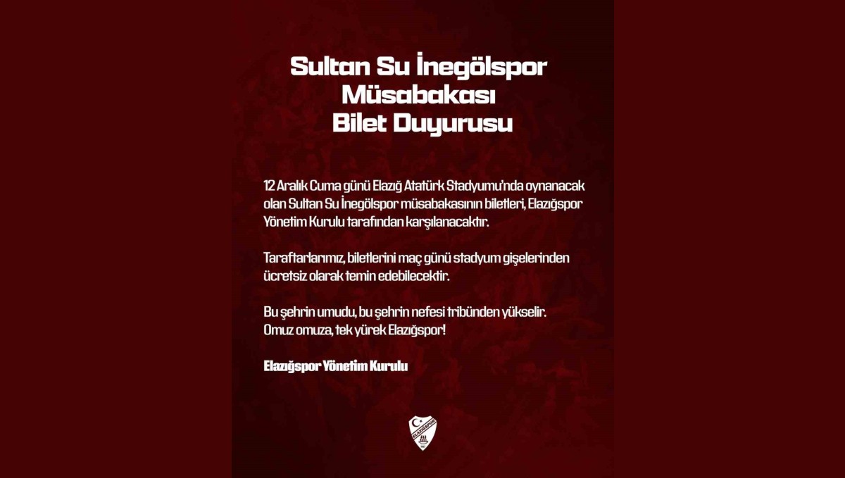 Elazığspor yönetimi biletleri ücretsiz yaptı