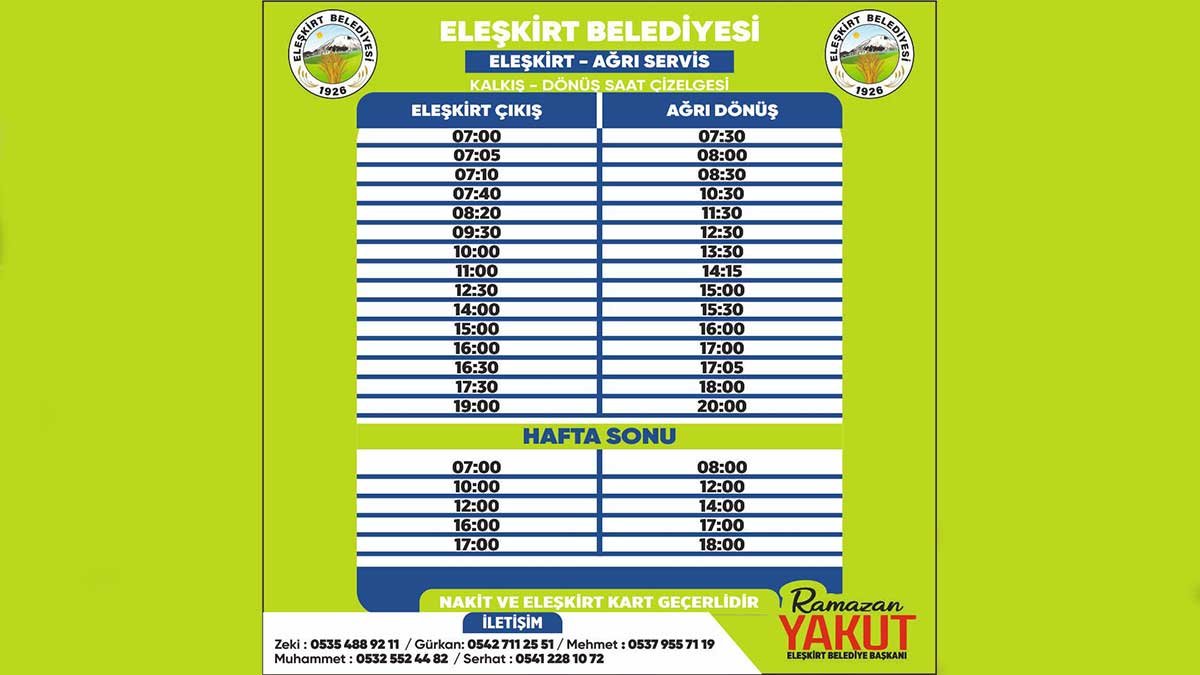 Eleşkirt-Ağrı arası belediye servisi seferleri başladı