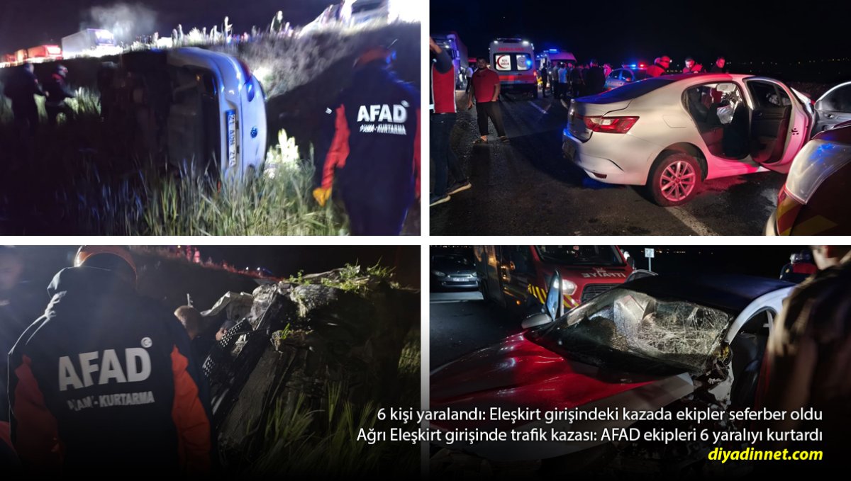 Eleşkirt Girişinde Kaza: 6 Yaralı Hastaneye Kaldırıldı