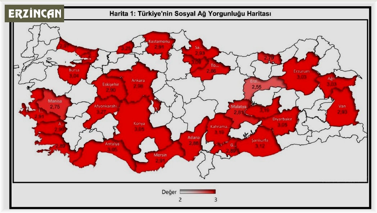 En az sosyal ağ yorgunluğu yaşayan şehir Erzincan
