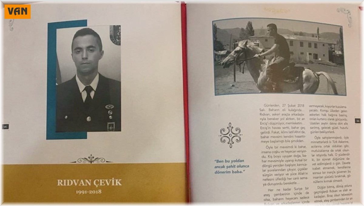 Ercişli Şehit Rıdvan Çevik'in adı kitapta yaşatılacak