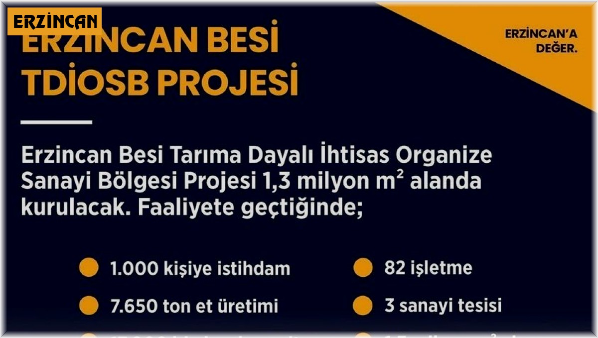 Erzincan Besi TDİOSB projesi 1,3 milyon metrekare alanda kurulacak