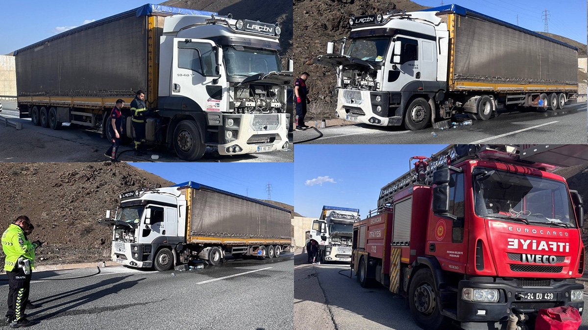 Erzincan'da seyir halindeki tır alev aldı, yangın büyümeden söndürüldü