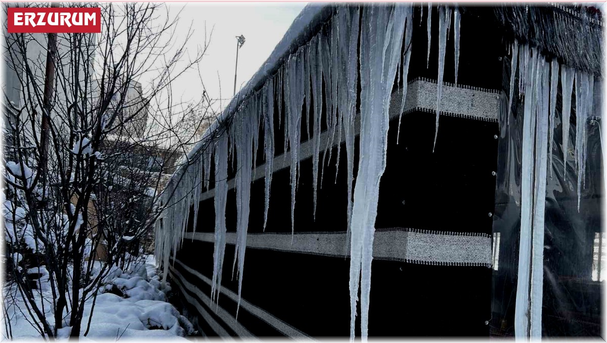 Erzurum'da 2 metrelik buz sarkıtları oluştu