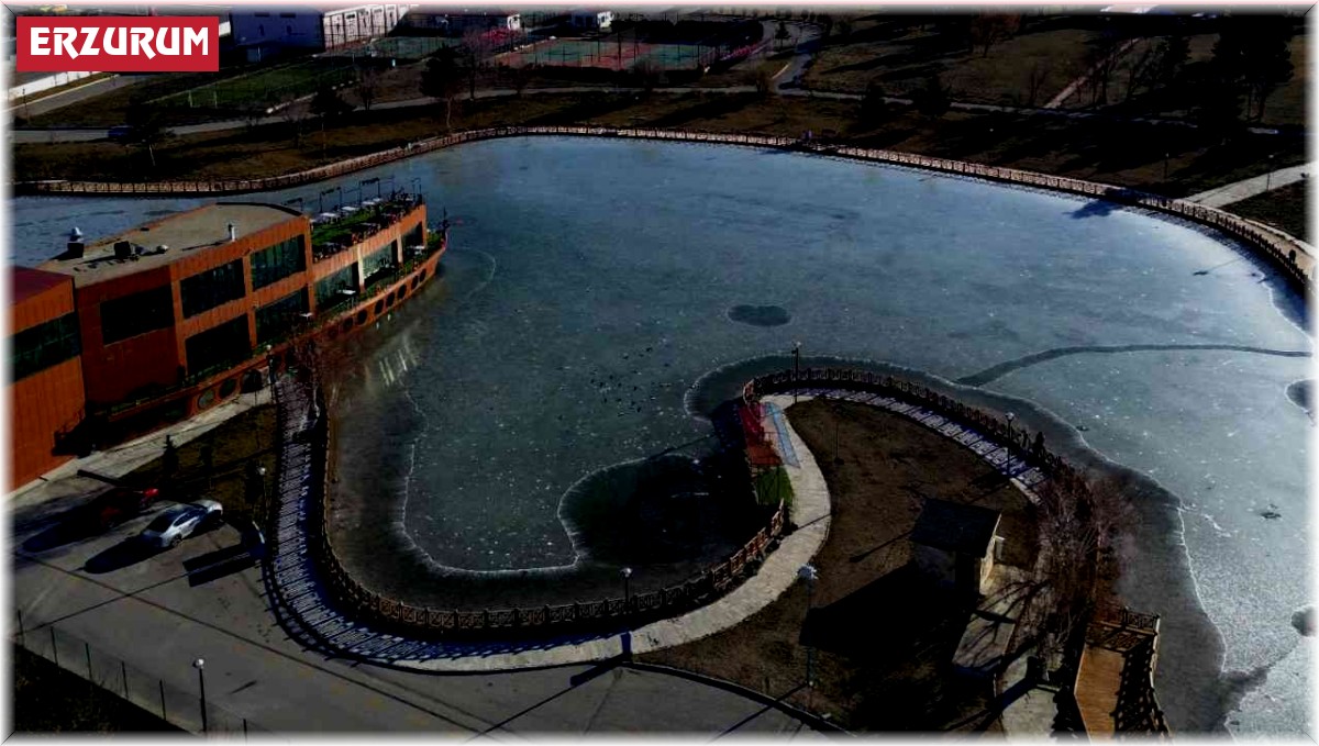 Erzurum'da bir göl, soğuk havanın etkisiyle donarak buz tuttu