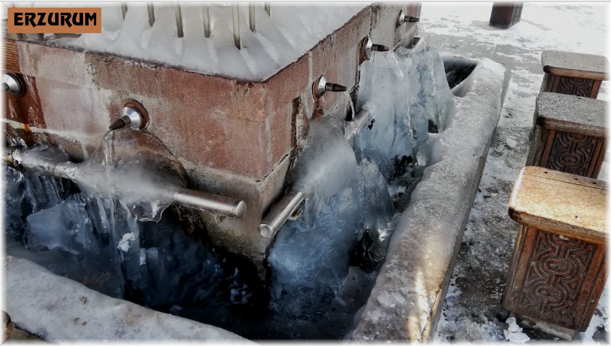 Erzurum'da duvarlar ve şadırvanlar buz tuttu
