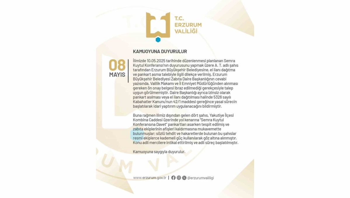 Erzurum'da izinsiz pankart asan 4 kişi gözaltına alındı