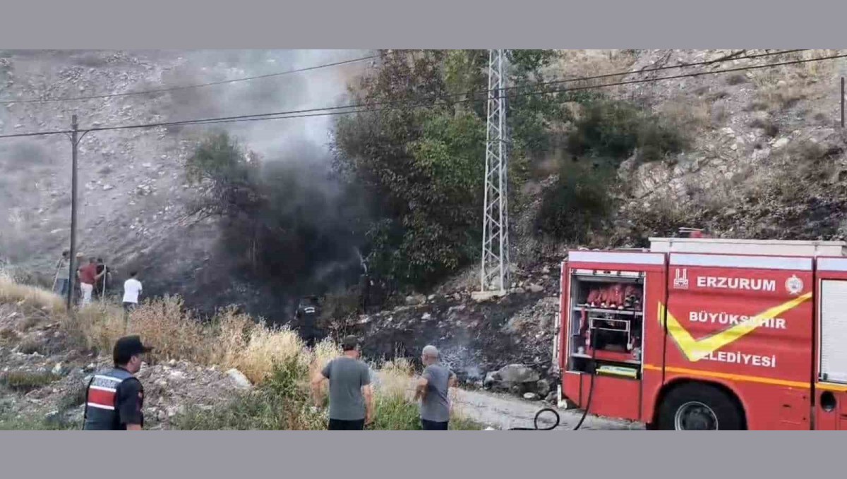 Erzurum'da mahalle girişinde korkutan yangın