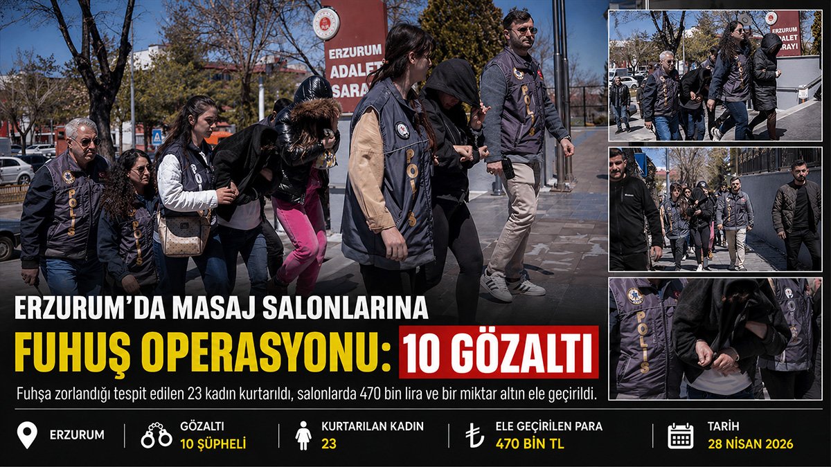 Erzurum'da masaj salonlarına fuhuş operasyonu: 23 kadın kurtarıldı, 10 şüpheli yakalandı